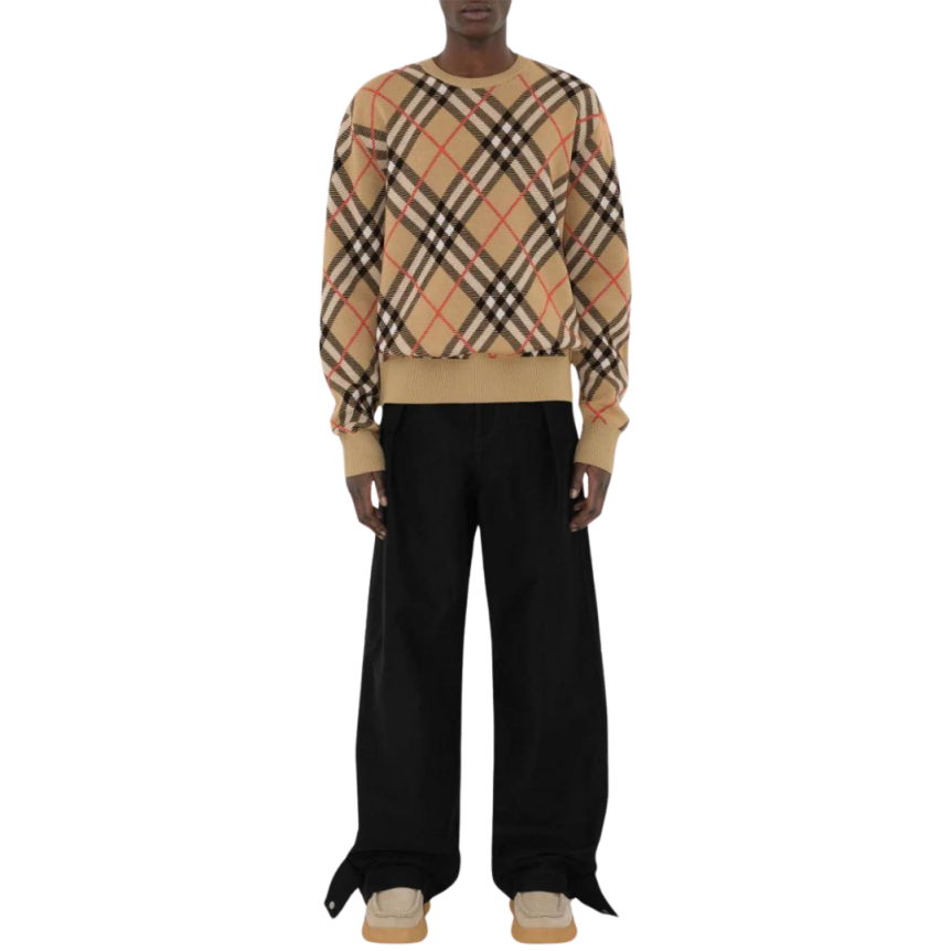 Pull BURBERRY laine mélangée beige nova check orange