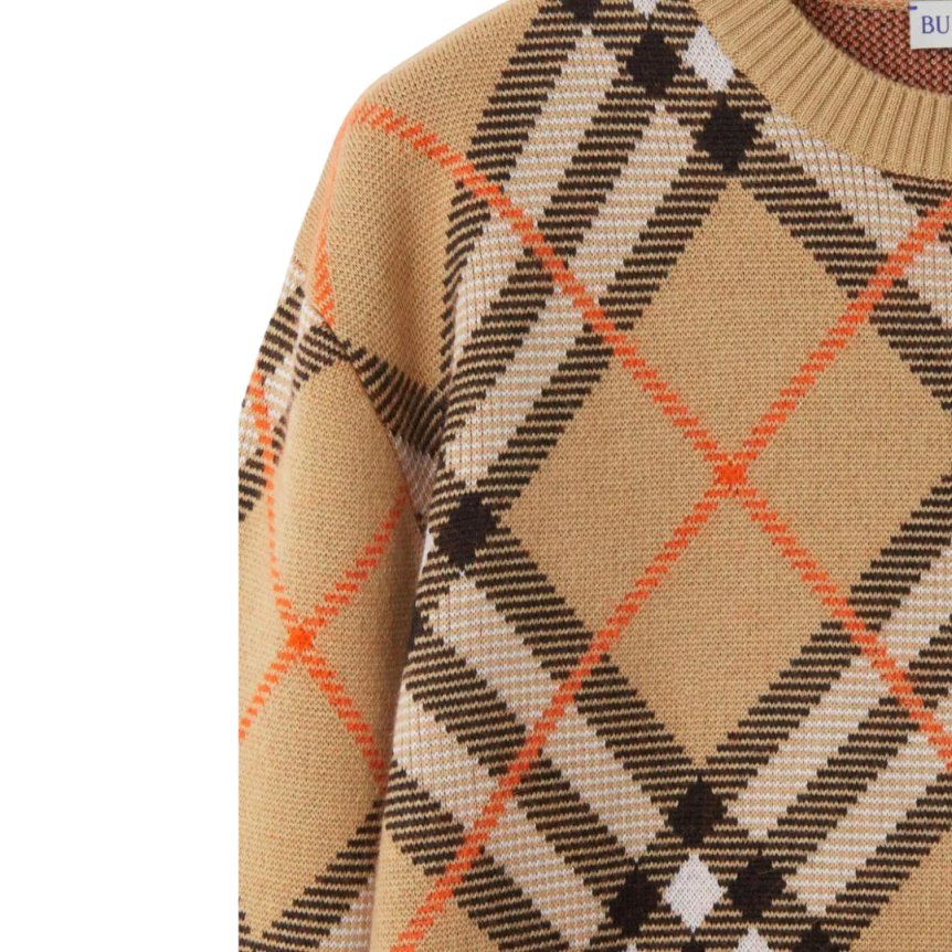 Pull BURBERRY laine mélangée beige nova check orange