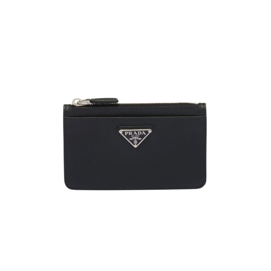 Porte-cartes zippé PRADA cuir Saffiano noir