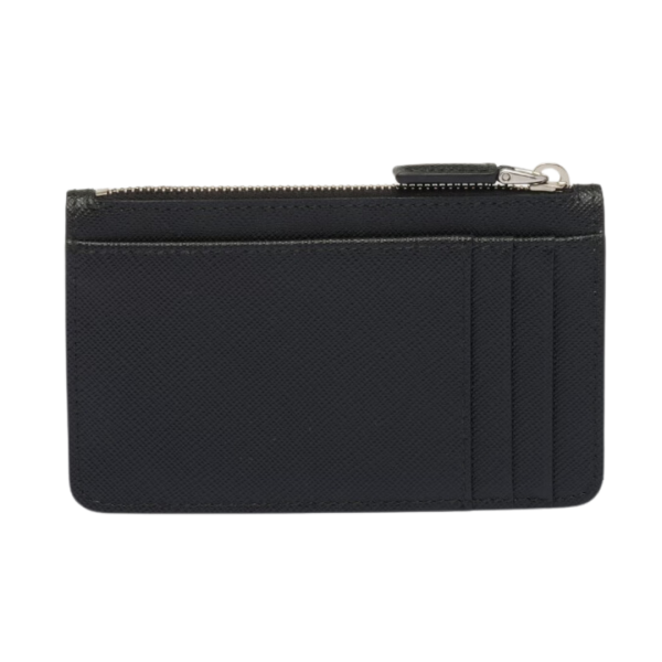 Porte-cartes zippé PRADA cuir Saffiano noir