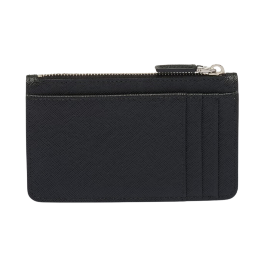 Porte-cartes zippé PRADA cuir Saffiano noir