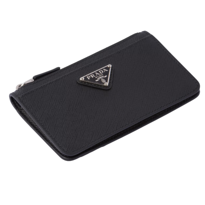 Porte-cartes zippé PRADA cuir Saffiano noir
