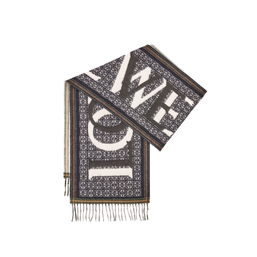 Echarpe LOEWE Love Laine cachemire bleu marine jacquard anagramme