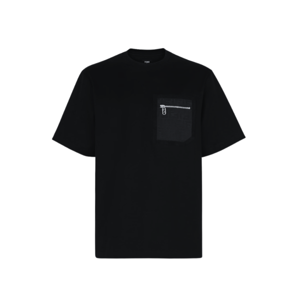T-shirt manche courte FENDI coton noir logo poche zippée