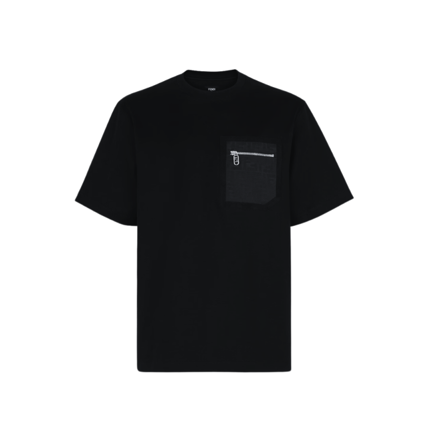 T-shirt manche courte FENDI coton noir logo poche zippée