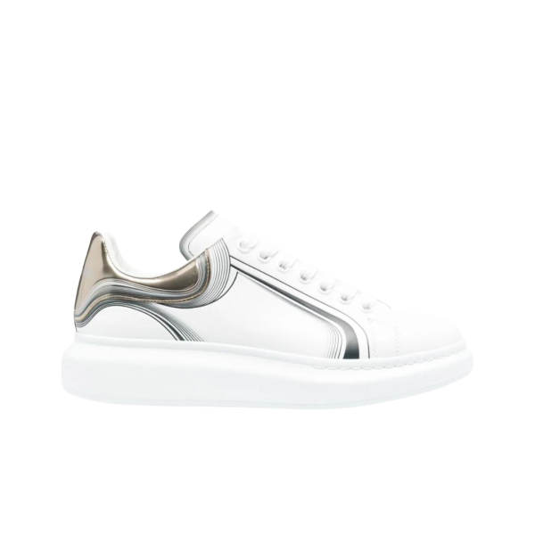 Baskets ALEXANDER MCQUEEN oversize cuir blanc vague talon argent