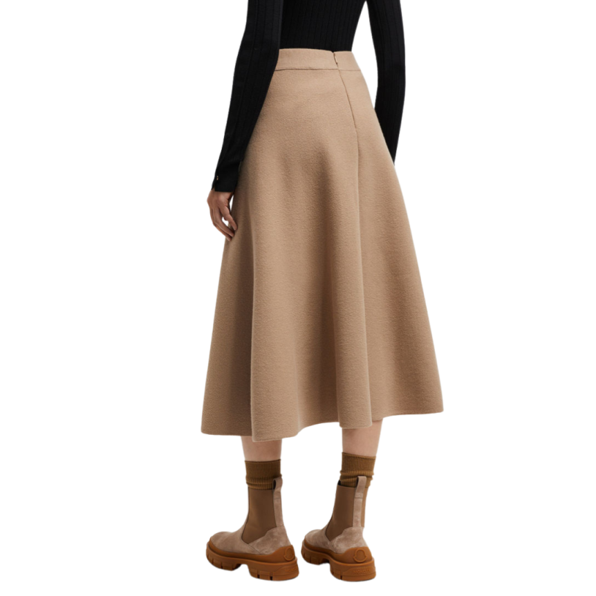 Jupe MONCLER midi évasée maille laine coton camel