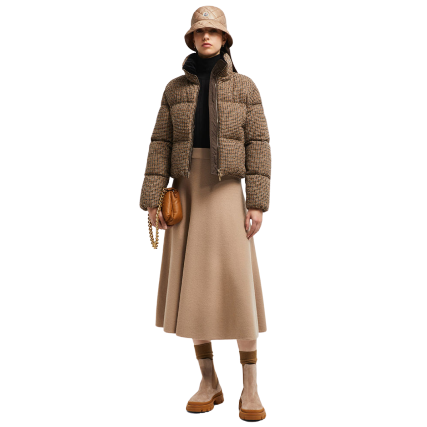 Jupe MONCLER midi évasée maille laine coton camel