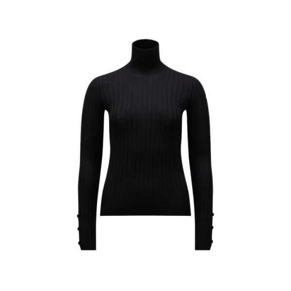 Pull col roulé MONCLER maille côtelée laine cachemire noir