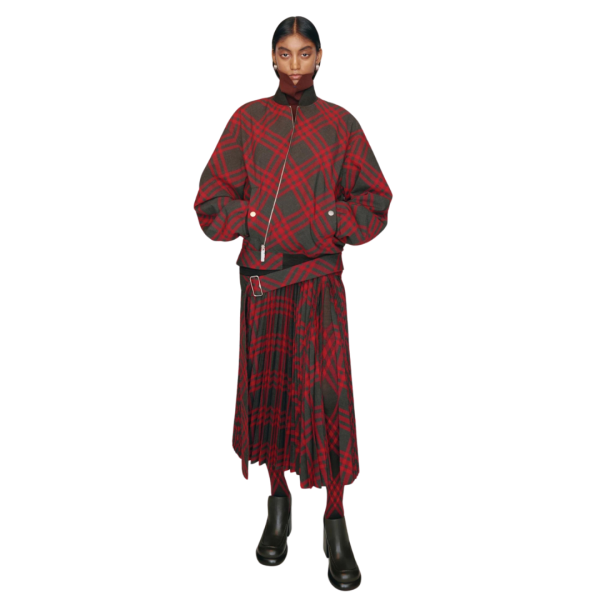 Cardigan BURBERRY bouton maille laine kaki marron carreaux check rouge