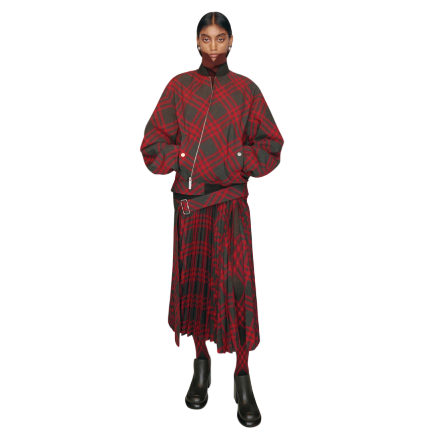 Cardigan BURBERRY bouton maille laine kaki marron carreaux check rouge