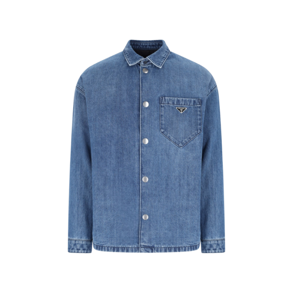 Veste PRADA manche longue denim jean bleu nylon matelassé