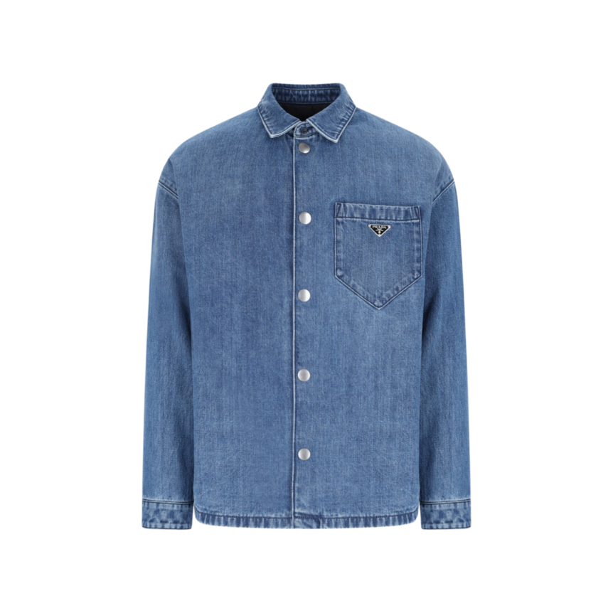 Veste PRADA manche longue denim jean bleu nylon matelassé