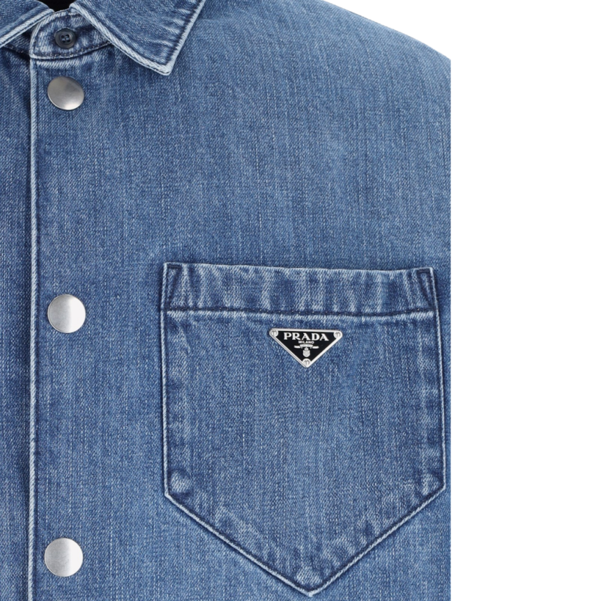 Veste PRADA manche longue denim jean bleu nylon matelassé