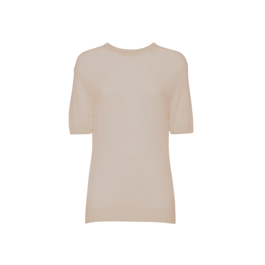 Pull manche courte KHAITE Pierre col rond cachemire camel