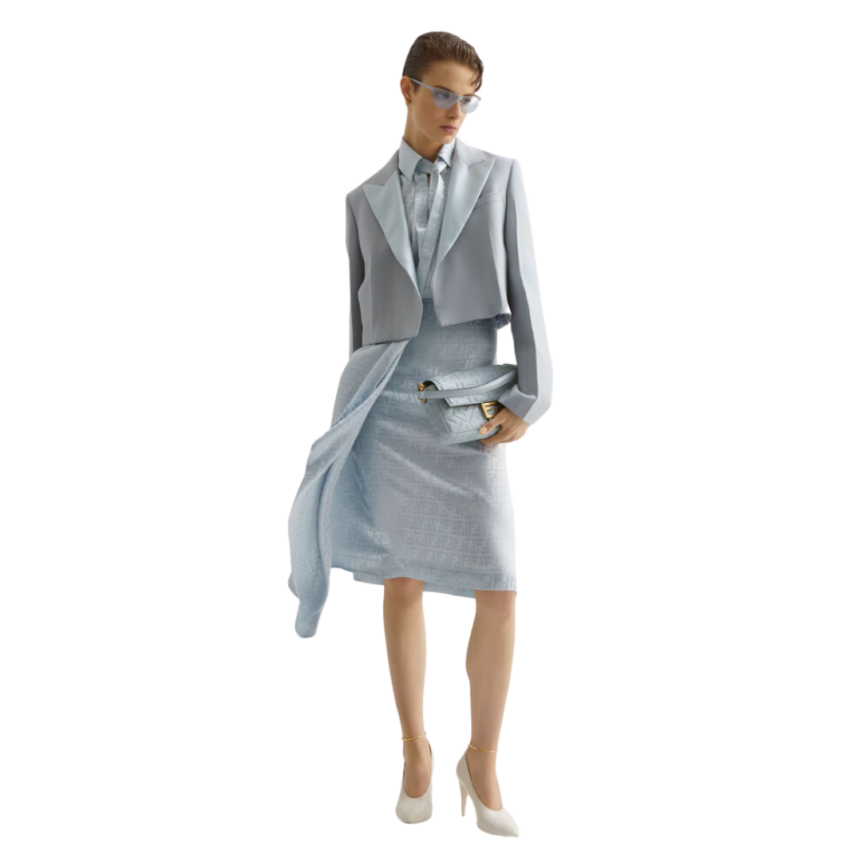 Chemise FENDI longue crêpe soie satin FF bleu clair