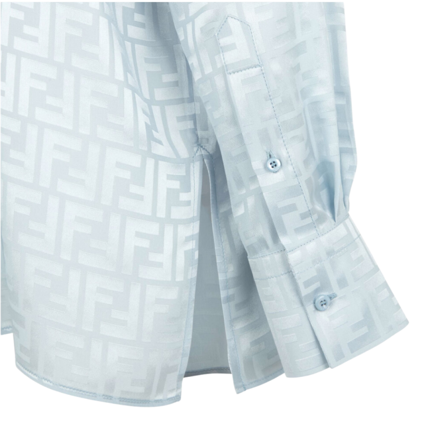 Chemise FENDI longue crêpe soie satin FF bleu clair