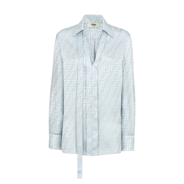 Chemise FENDI longue crêpe soie satin FF bleu clair
