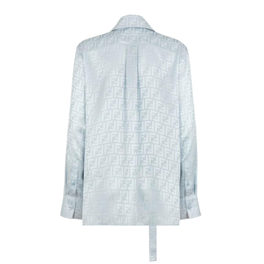 Chemise FENDI longue crêpe soie satin FF bleu clair