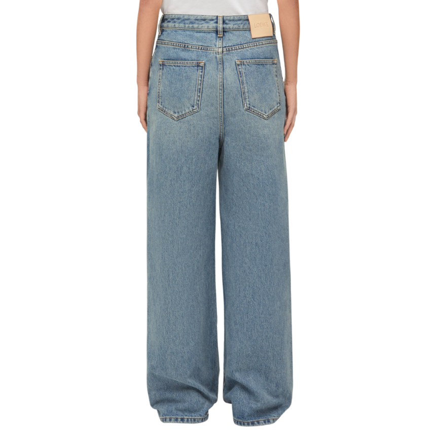 Jean large LOEWE taille haute denim coton bleu délavé