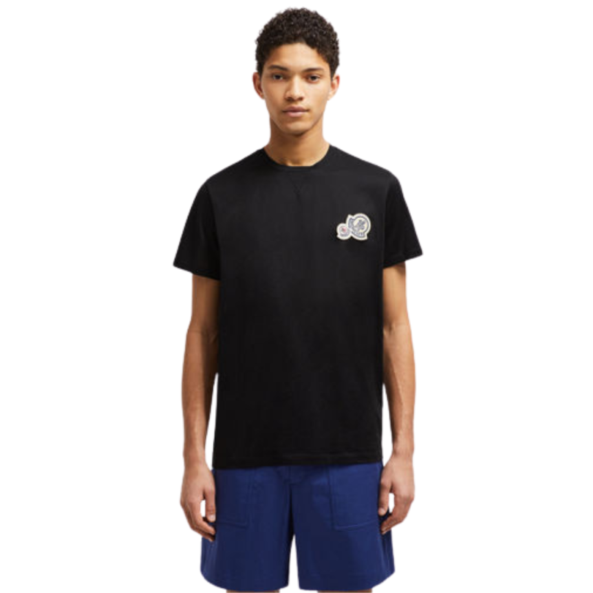 T-shirt MONCLER manche courte col rond coton noir double logo