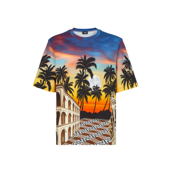 T-shirt FENDI manche courte col rond coton multicolore palmiers