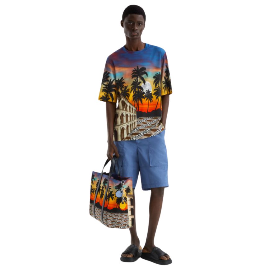 T-shirt FENDI manche courte col rond coton multicolore palmiers