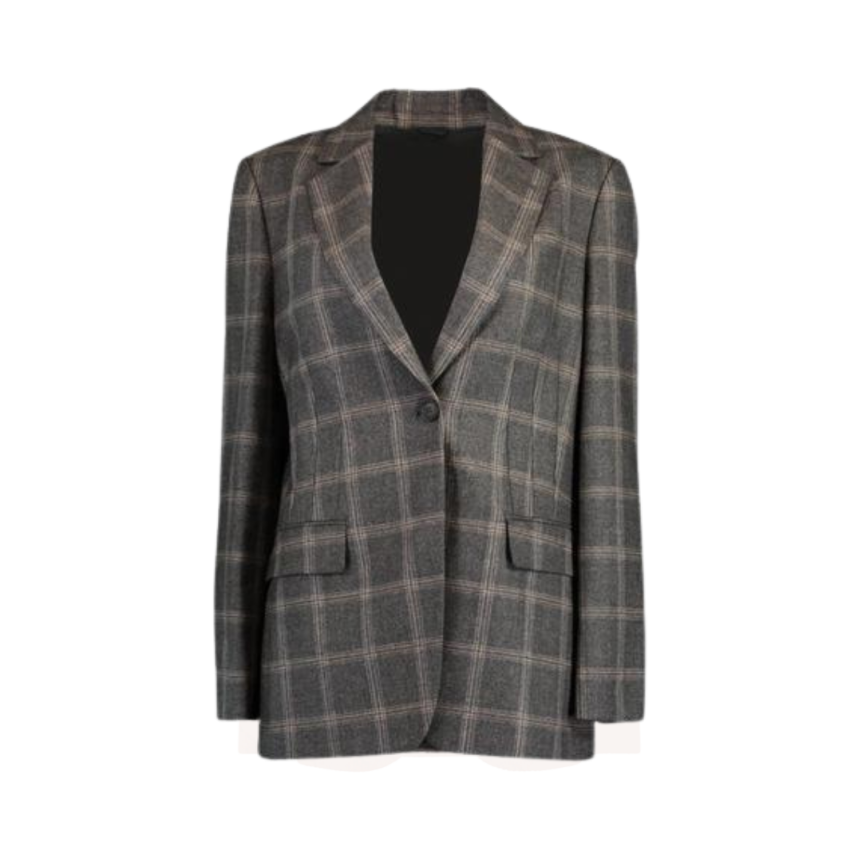 Blazer BRUNELLO CUCINELLI flanelle à carreaux broche monilli hématite en gris