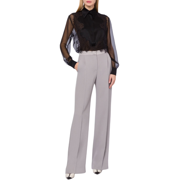 ALBERTA FERRETTI Chemise mousseline soie plastron satin noir bouton