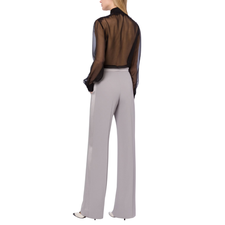 ALBERTA FERRETTI Chemise mousseline soie plastron satin noir bouton