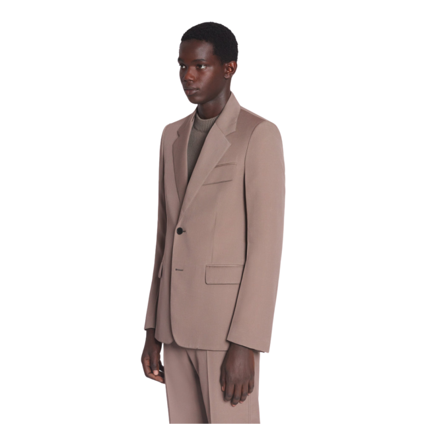 Veste simple boutonnage LANVIN laine tissée marron glacé