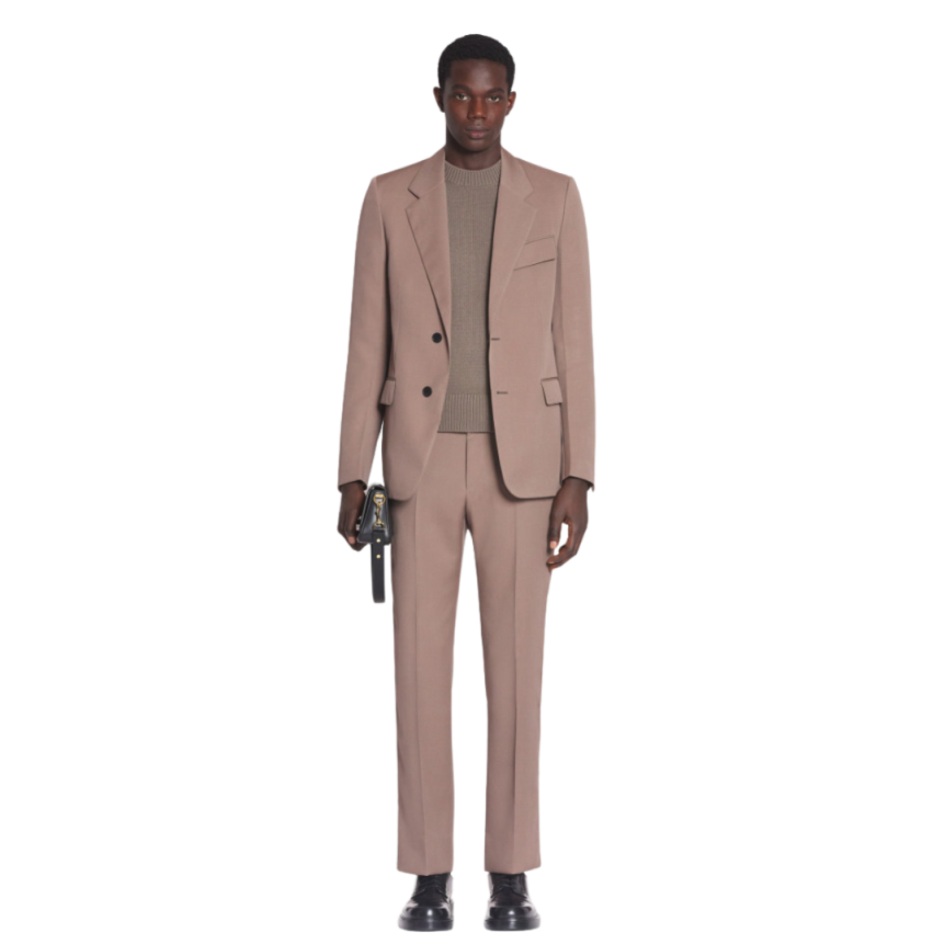 Veste simple boutonnage LANVIN laine tissée marron glacé