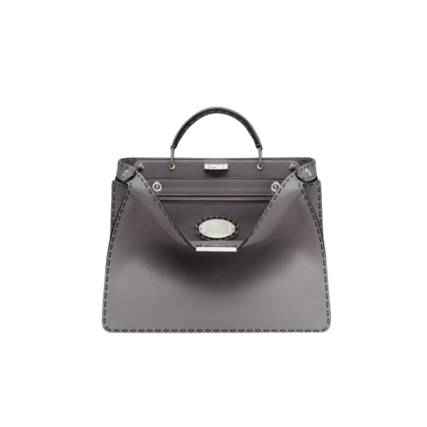 Sac FENDI Peekaboo ISeeU Medium Selleria cuir gris surpiqué