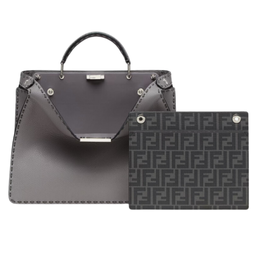 Sac FENDI Peekaboo ISeeU Medium Selleria cuir gris surpiqué