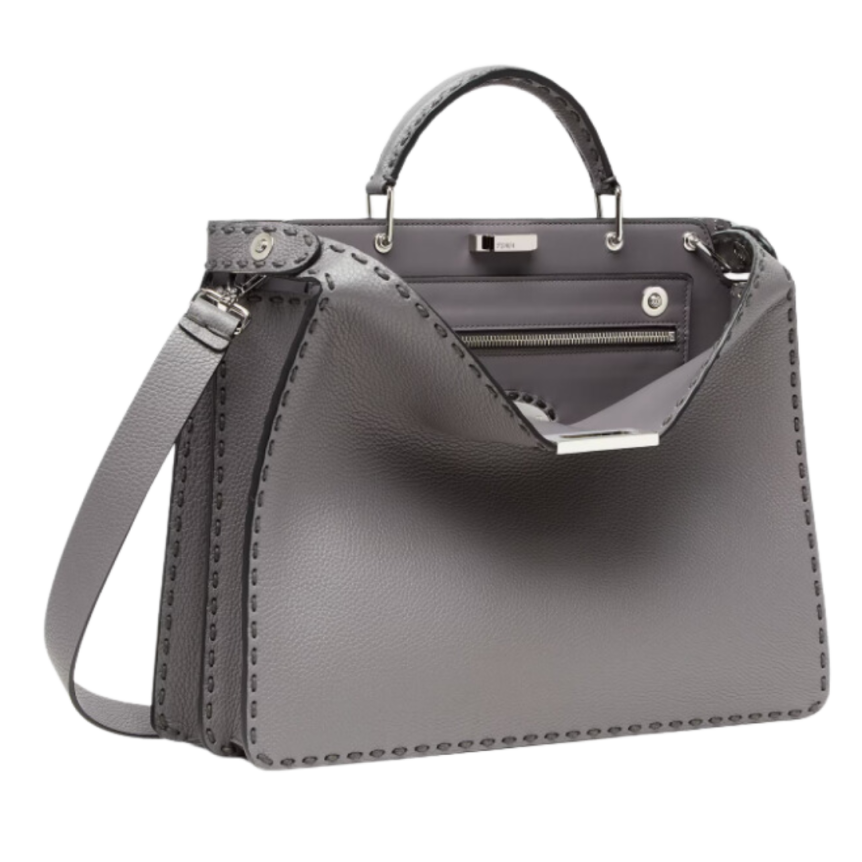 Sac FENDI Peekaboo ISeeU Medium Selleria cuir gris surpiqué