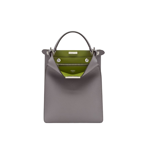 Sac FENDI Peekaboo X-lite cuir gris surpiqué bandoulière