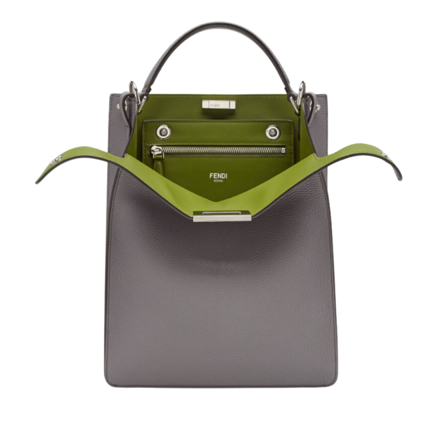 Sac FENDI Peekaboo X-lite cuir gris surpiqué bandoulière