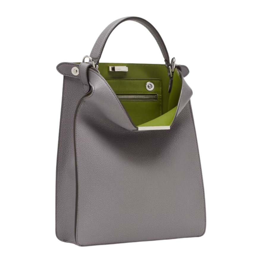 Sac FENDI Peekaboo X-lite cuir gris surpiqué bandoulière