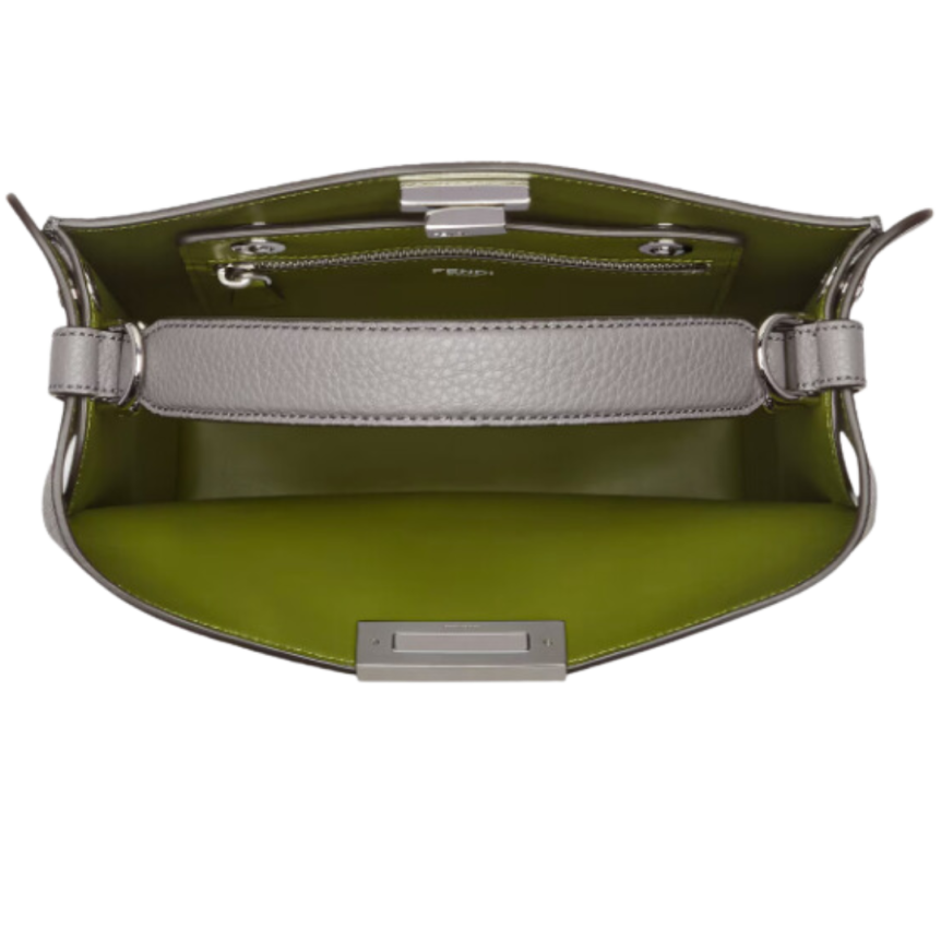 Sac FENDI Peekaboo X-lite cuir gris surpiqué bandoulière