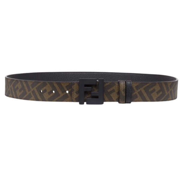 Ceinture FENDI réversible cuir tissu noir marron boucle FF noir