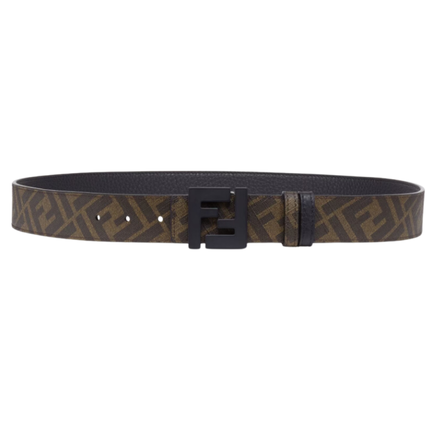 Ceinture FENDI réversible cuir tissu noir marron boucle FF noir