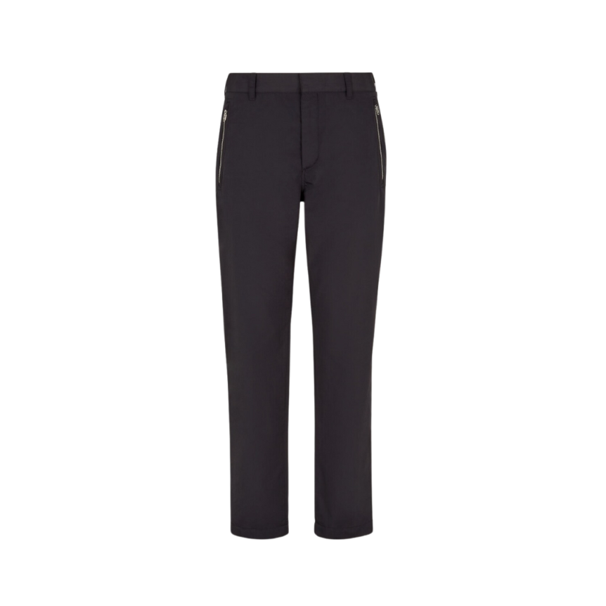 Pantalon cigarette FENDI gabardine coton noir poche zip FF