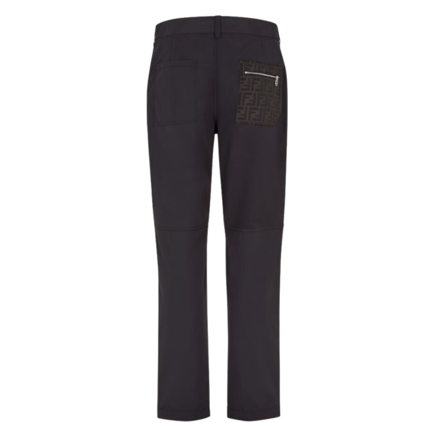 Pantalon cigarette FENDI gabardine coton noir poche zip FF
