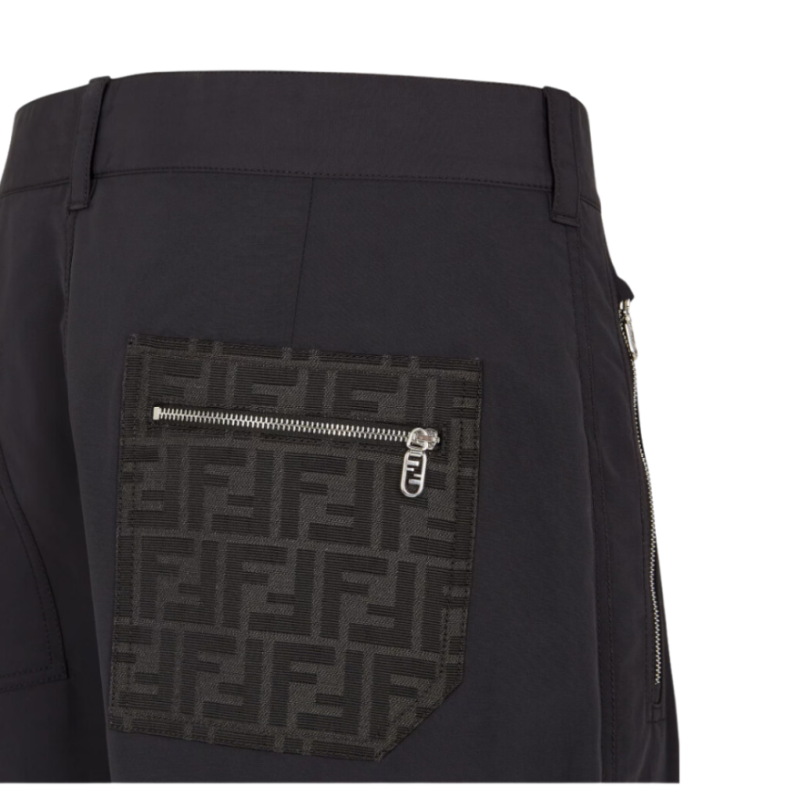 Pantalon cigarette FENDI gabardine coton noir poche zip FF