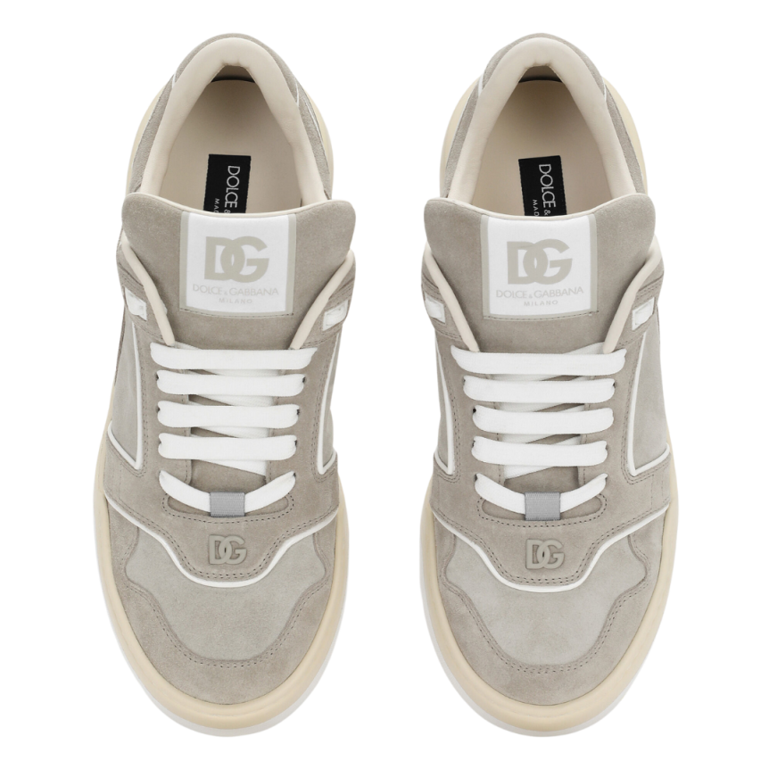 Baskets DOLCE GABBANA New Roma daim beige cuir logo métal gris