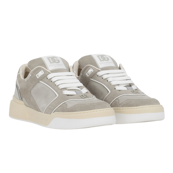 Baskets DOLCE GABBANA New Roma daim beige cuir logo métal gris