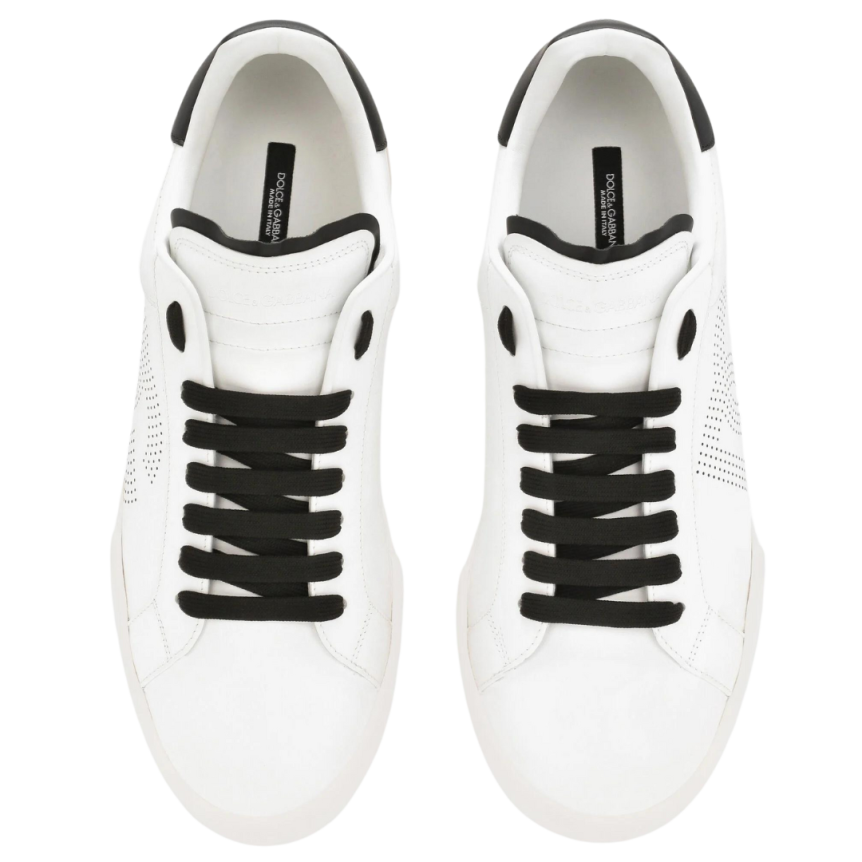 Baskets DOLCE GABBANA Portofino cuir veau blanc DG perforé noir