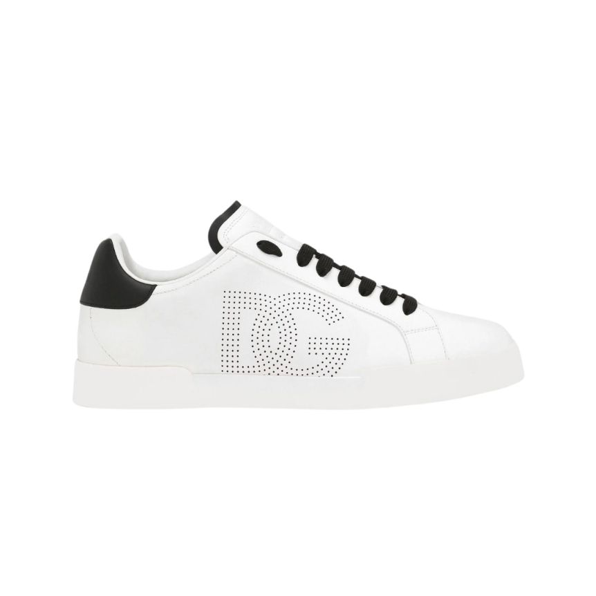 Baskets DOLCE GABBANA Portofino cuir veau blanc DG perforé noir