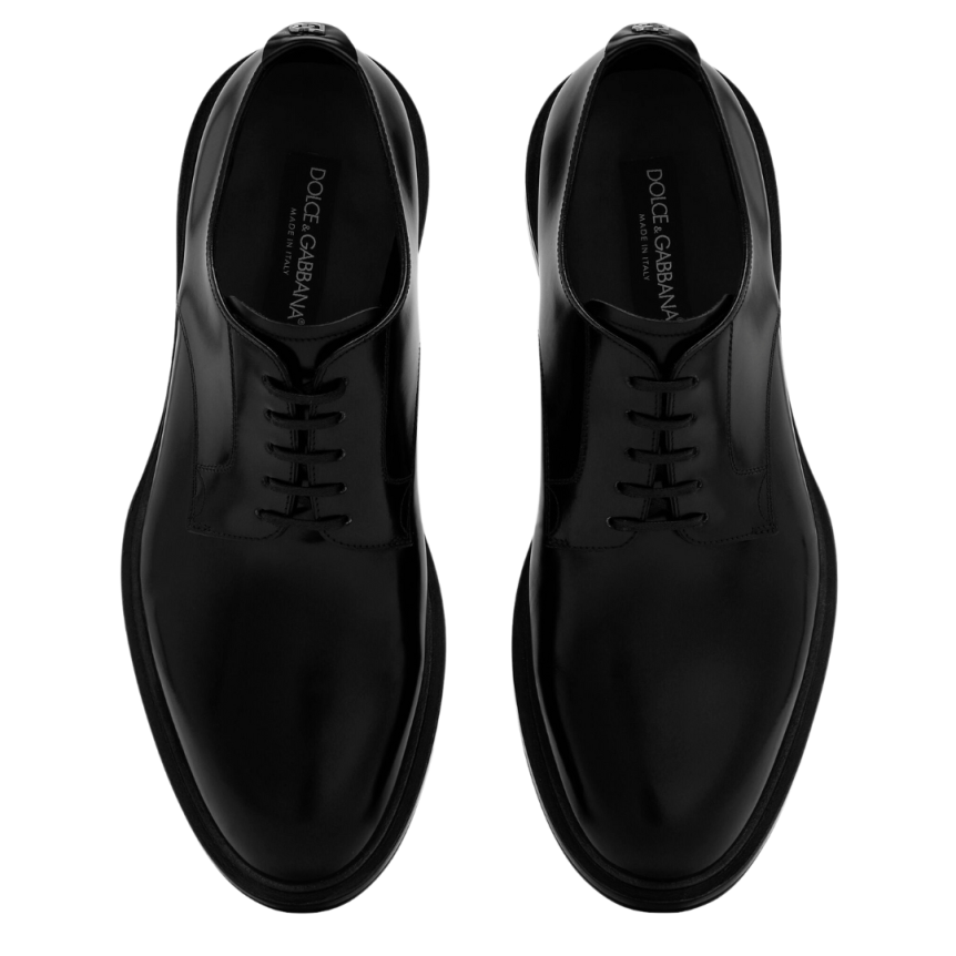 Chaussures lacets DOLCE GABBANA derby cuir veau brossé noir DG métal