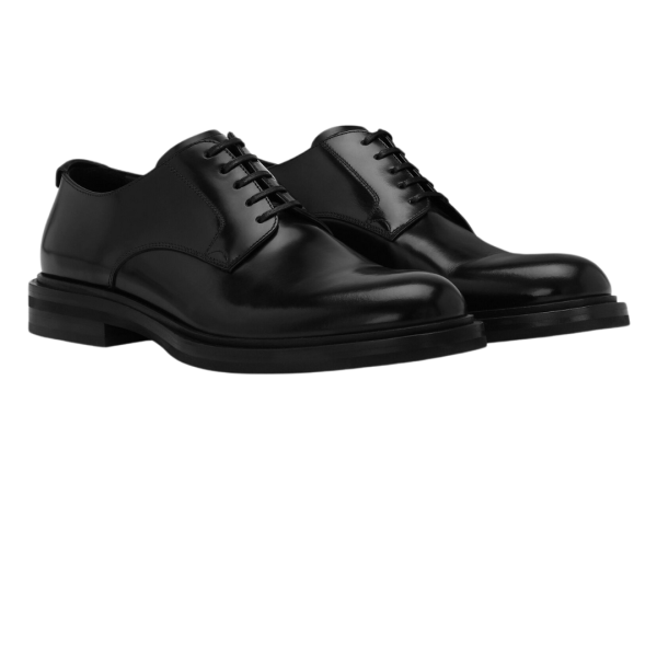 Chaussures lacets DOLCE GABBANA derby cuir veau brossé noir DG métal